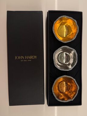 John Hardy Set of 3 Lava Jewelry Bowls from Gaya Gold Copper Platinum w/Box Rare